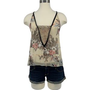 Staring At Stars Sheer Floral Beaded Lace Tank